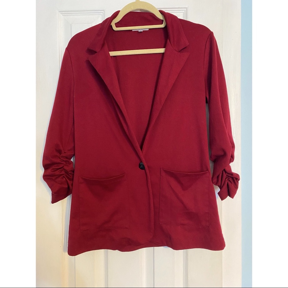 Red Loose Blazer with Scrunched Sleeves | Size S